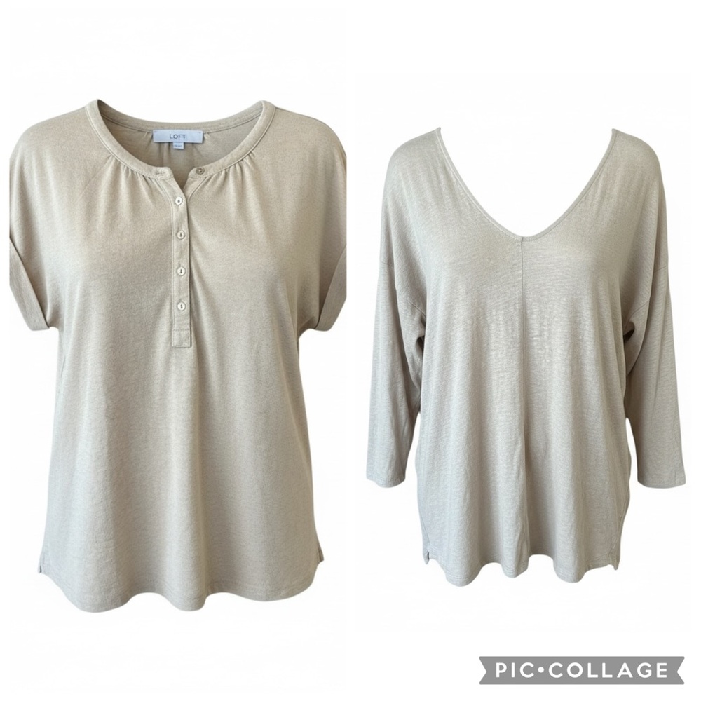 Bundle Deal Tan Cotton Linen Tops Large Minimalist Capsule Large Banana Republic